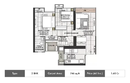 Rustomjee Urbania Azziano Floorplan 2 BHK 746 SqFt